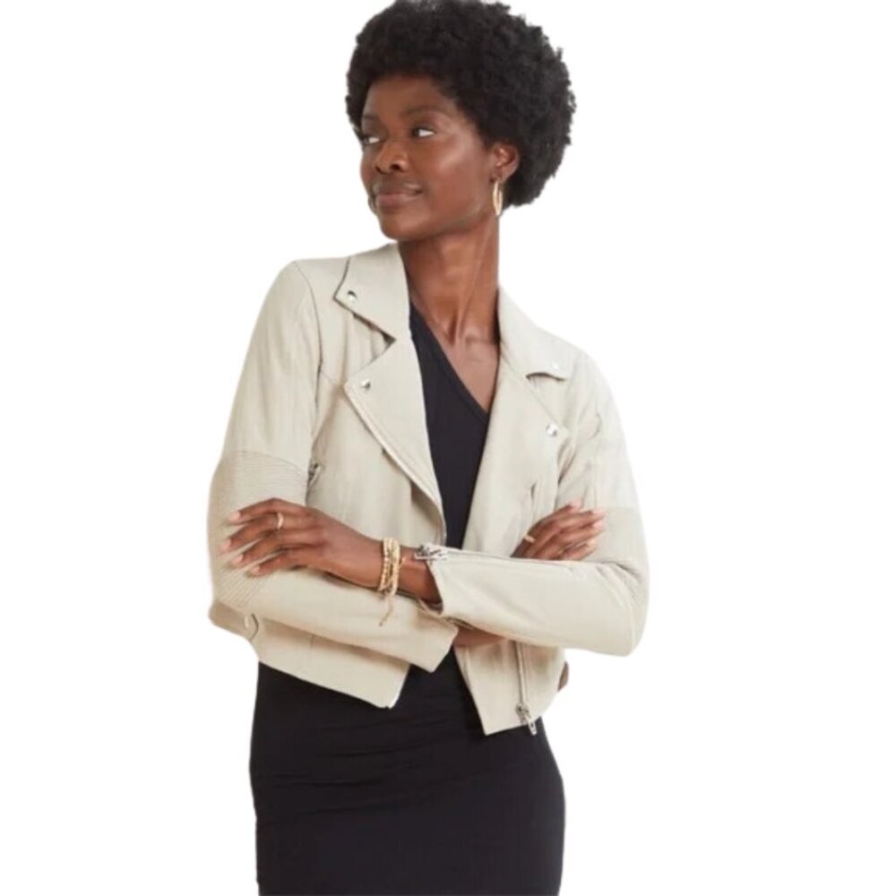 BlankNYC Songbird Crepe Moto Jacket in Taupe Size XL NWT Evereve